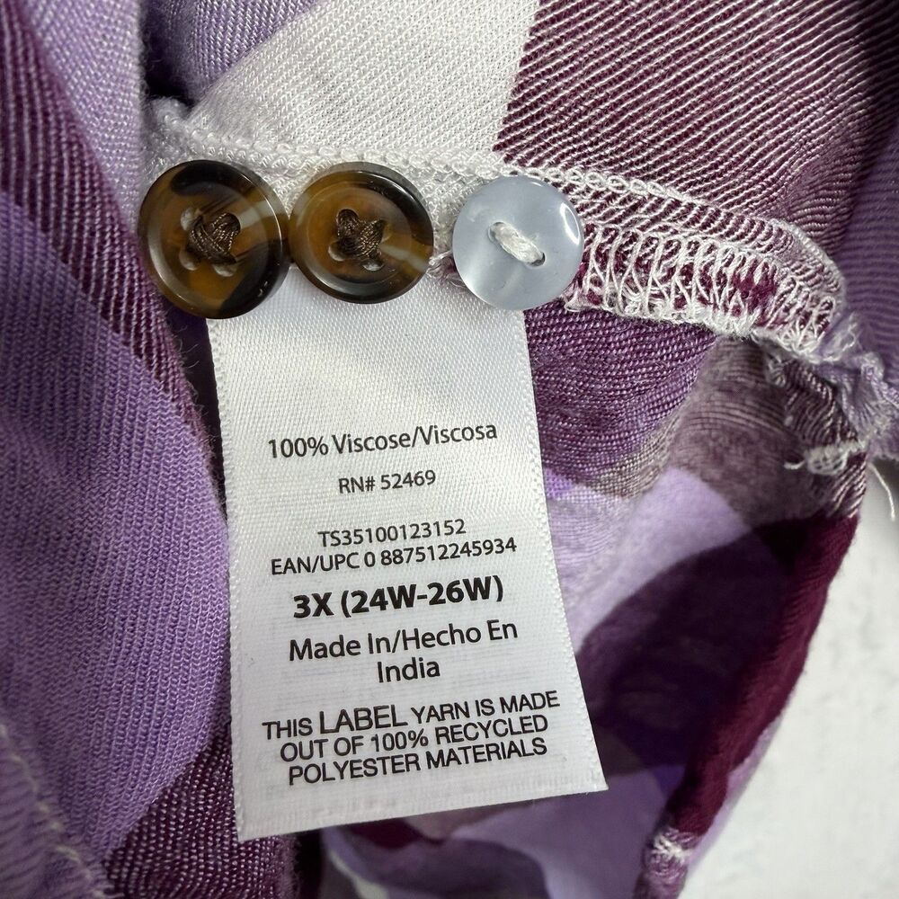Terra &‎ Sky Women's Plus Size 3X Purple Plaid Button Down Shirt - Picture 13 of 16